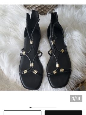 Aldo Black Braided Strap Sandals with Gold Accents